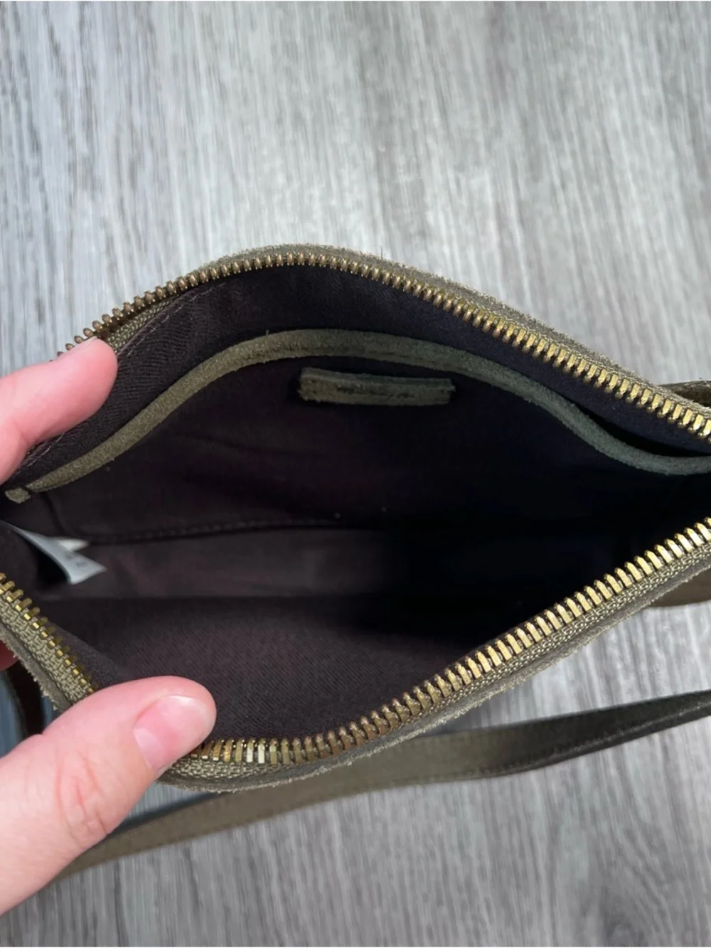 MADEWELL The Simple Crossbody‎ Bag Purse Small Suede Leather Olive Green Gold